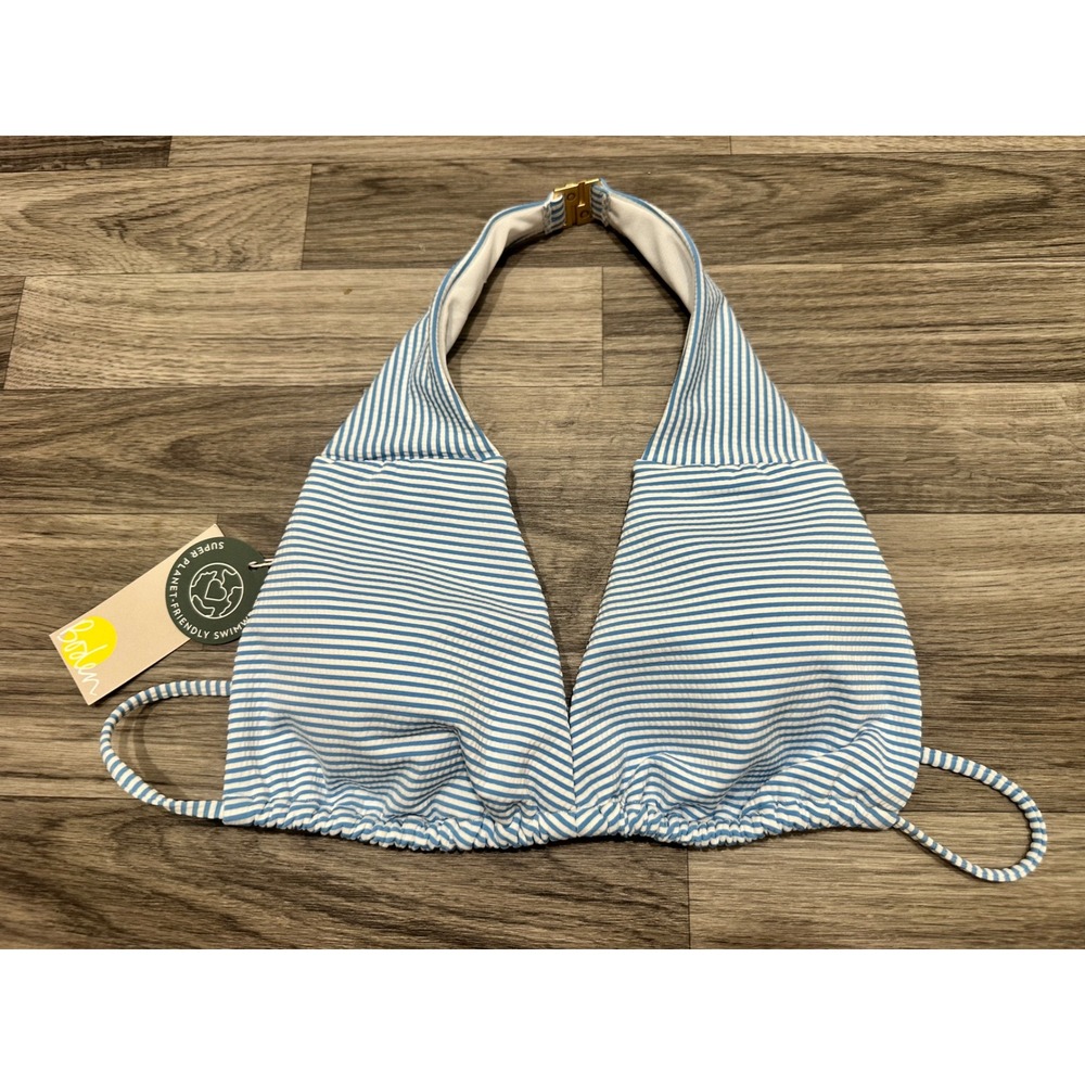 Boden Blue White Pinstripe‎ Halter Bikini Top S0302 BLU US 8 NEW